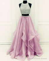 Sequins Beaded Organza Layered Two Piece Ball Gowns Prom Dresses,Wedding Party Dresses